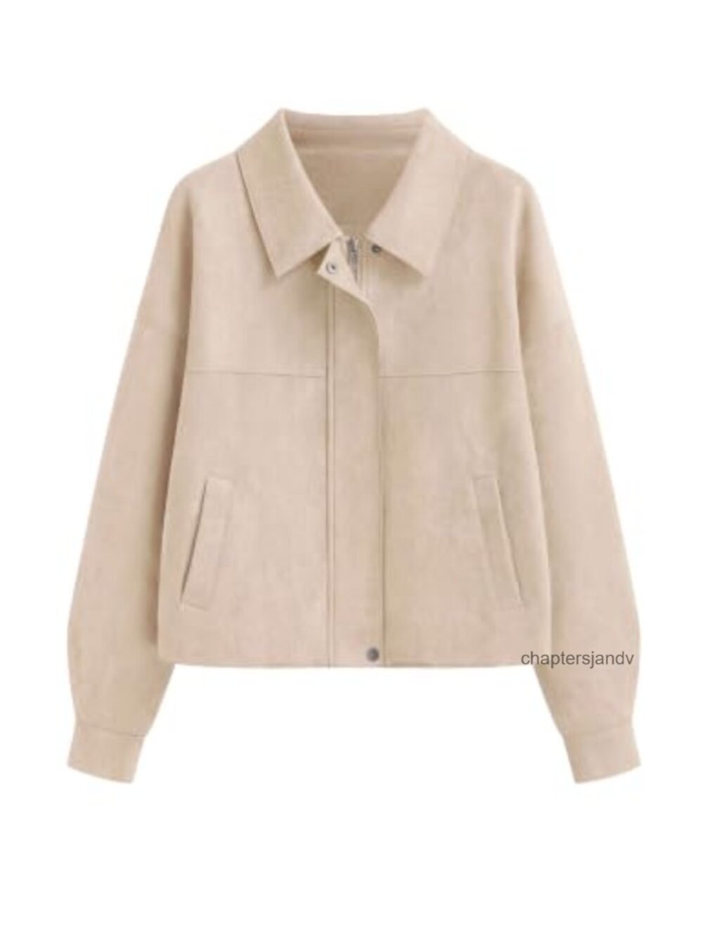 Faux Suede Cropped Zip Up Jacket Lapel Collar Long Sleeve Fall Coat